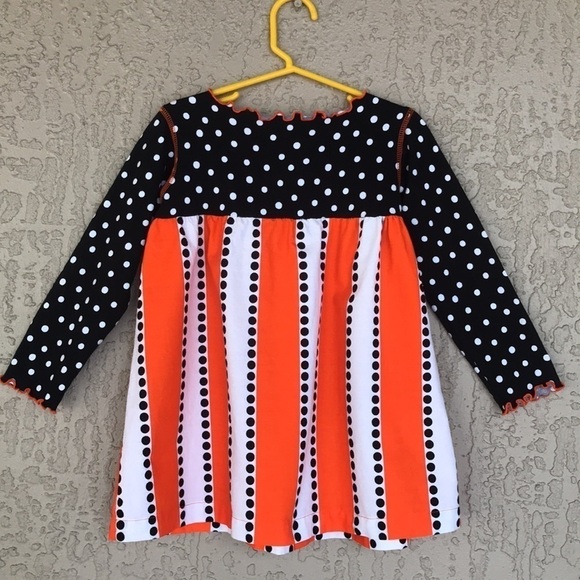 Daisy Jayne Orange & Black Polka Dot & Stripe Print Ruffle Detail Top - Picture 4 of 8